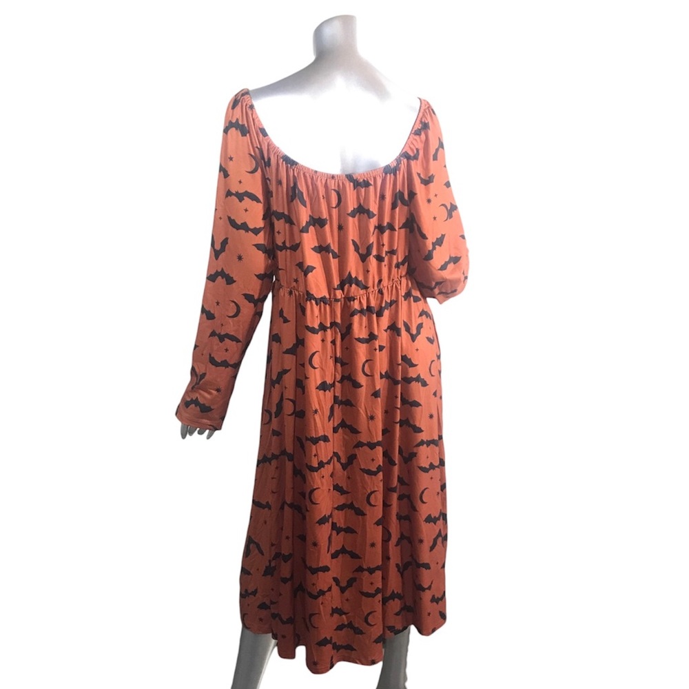Bloom Chic Women’s 14/16 Large Orange Bat Print Pocket Square Neck Dress New! - Picture 3 of 16